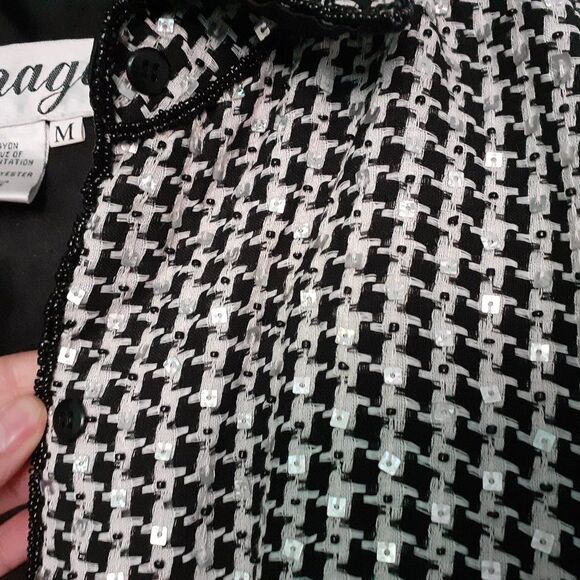Anage  Black & White Houndstooth Padded Women's Sequin Beaded Blazer Jacket NWT - Picture 8 of 12